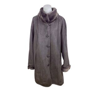 Portrait Women's Brown Button Up Collard Coat Lined With Faux Fur Sz 1X